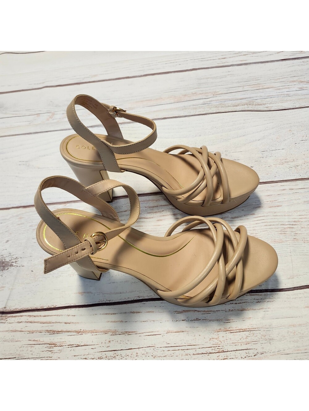 Cole Haan Beige Strappy Heel Sandals with Ankle Strap Size 9B